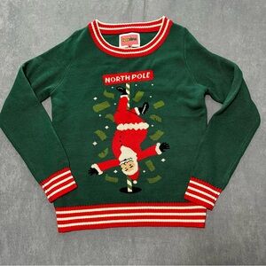 Tipsy Elves North Pole Dancer Santa Claus Stripper Small Christmas Sweater Sz M